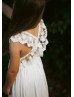 Ivory Lace Chiffon Cross Back Bohemian Flower Girl Dress